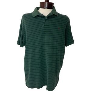 Large Polo by Ralph Lauren Mens Green Blue Striped Shirt Short Sleeve
